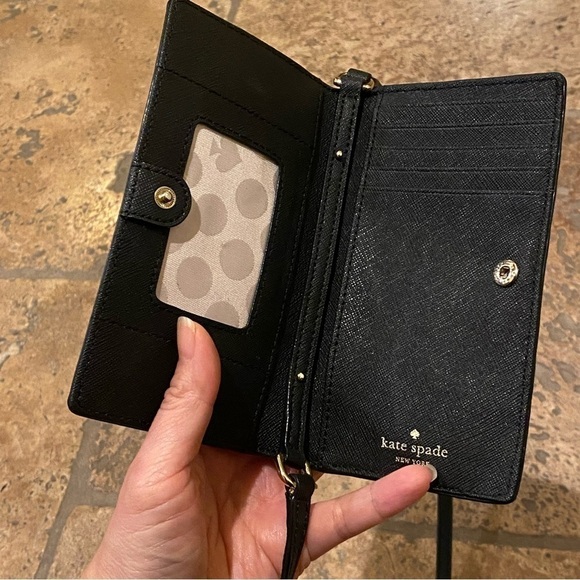 KATE SPADE Black Wallet Personalized ‘K’ Crossbody 3 1/4” x 6 1/4” - Picture 7 of 9